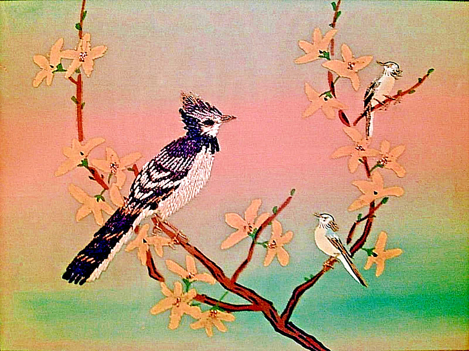 VTG 1965 Embroidered Painted Framed 