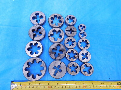 18PC LOT ROUND ADJUSTABLE HSS THREAD DIES SIZES FROM #10 TO 1 3/8 RETHREADING