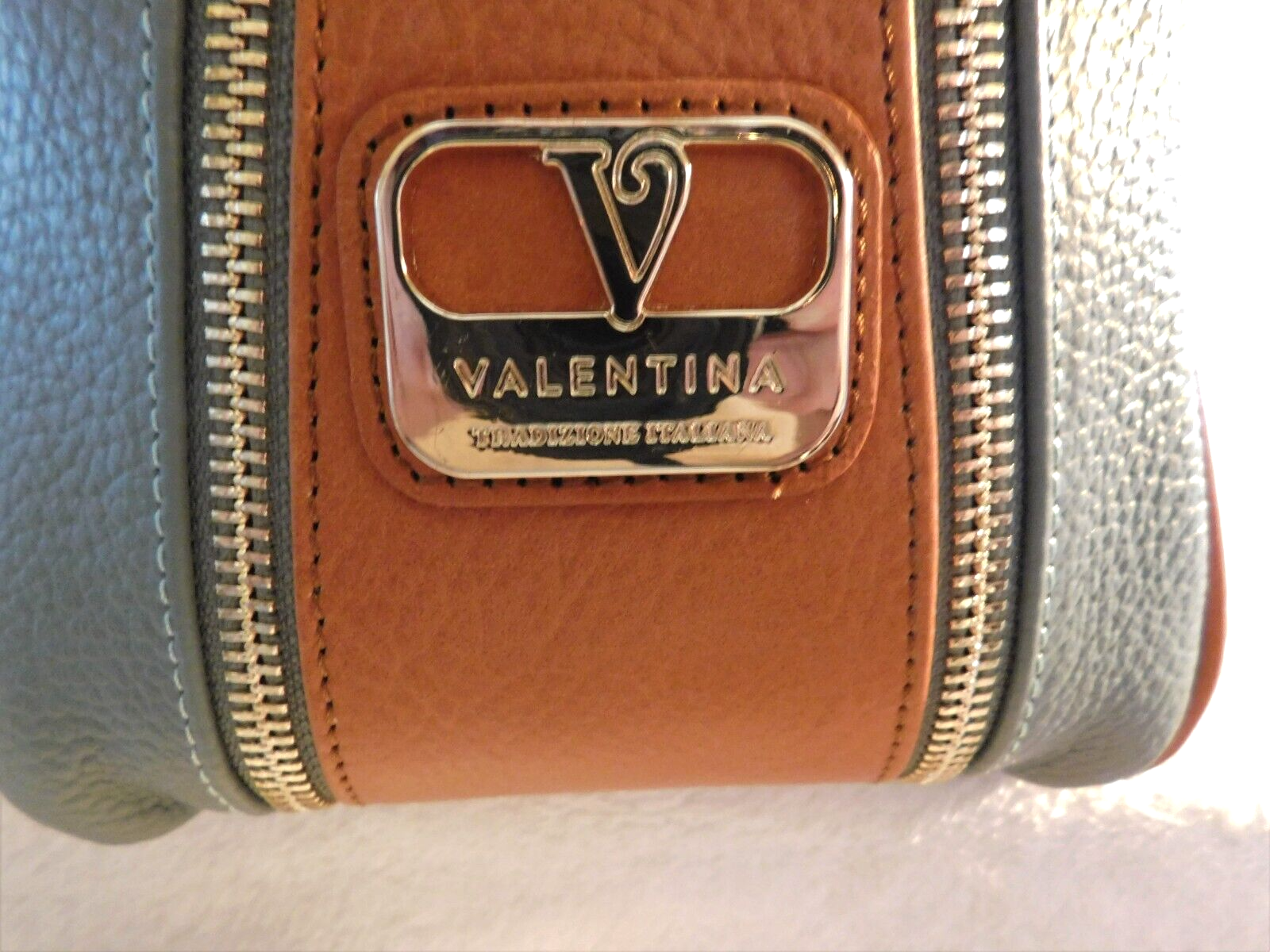 Valentina Italian Convertible Backpack Shoulder Bag Jade Green Cognac Trim NWT