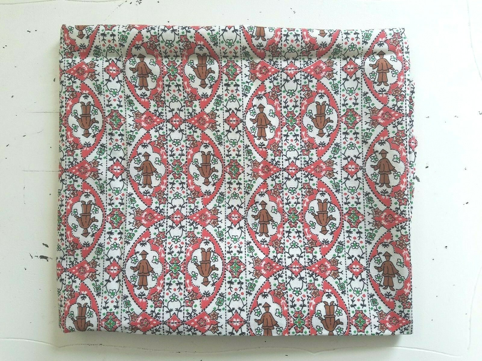 Vintage 1960's Mid Century NOVELTY FABRIC ASIAN Dogwood Geometric Print ~ 1+ yd