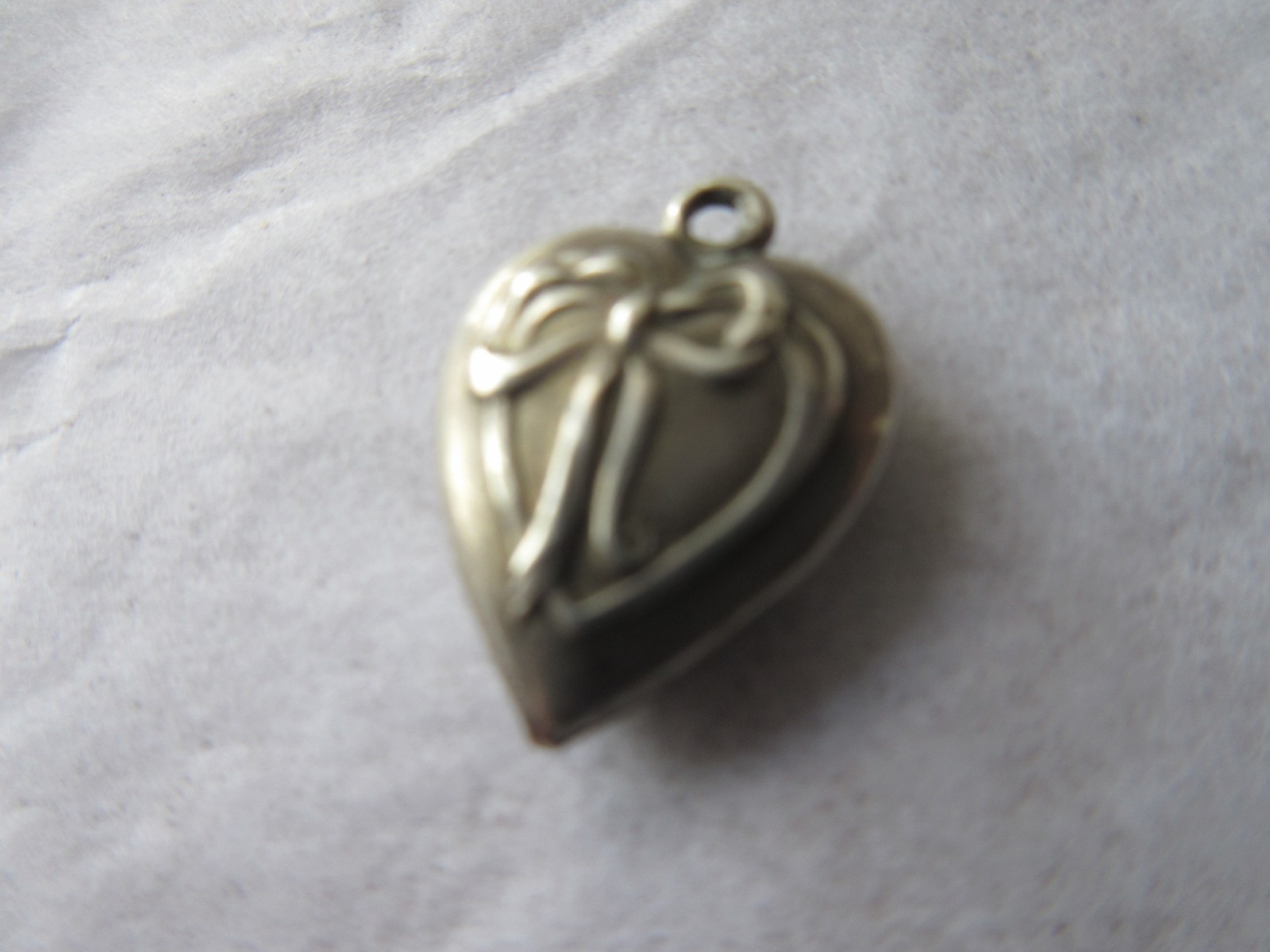 Vintage Sterling Silver Bracelet Charm Puffy Heart Repousse Ribbon Bow Jean