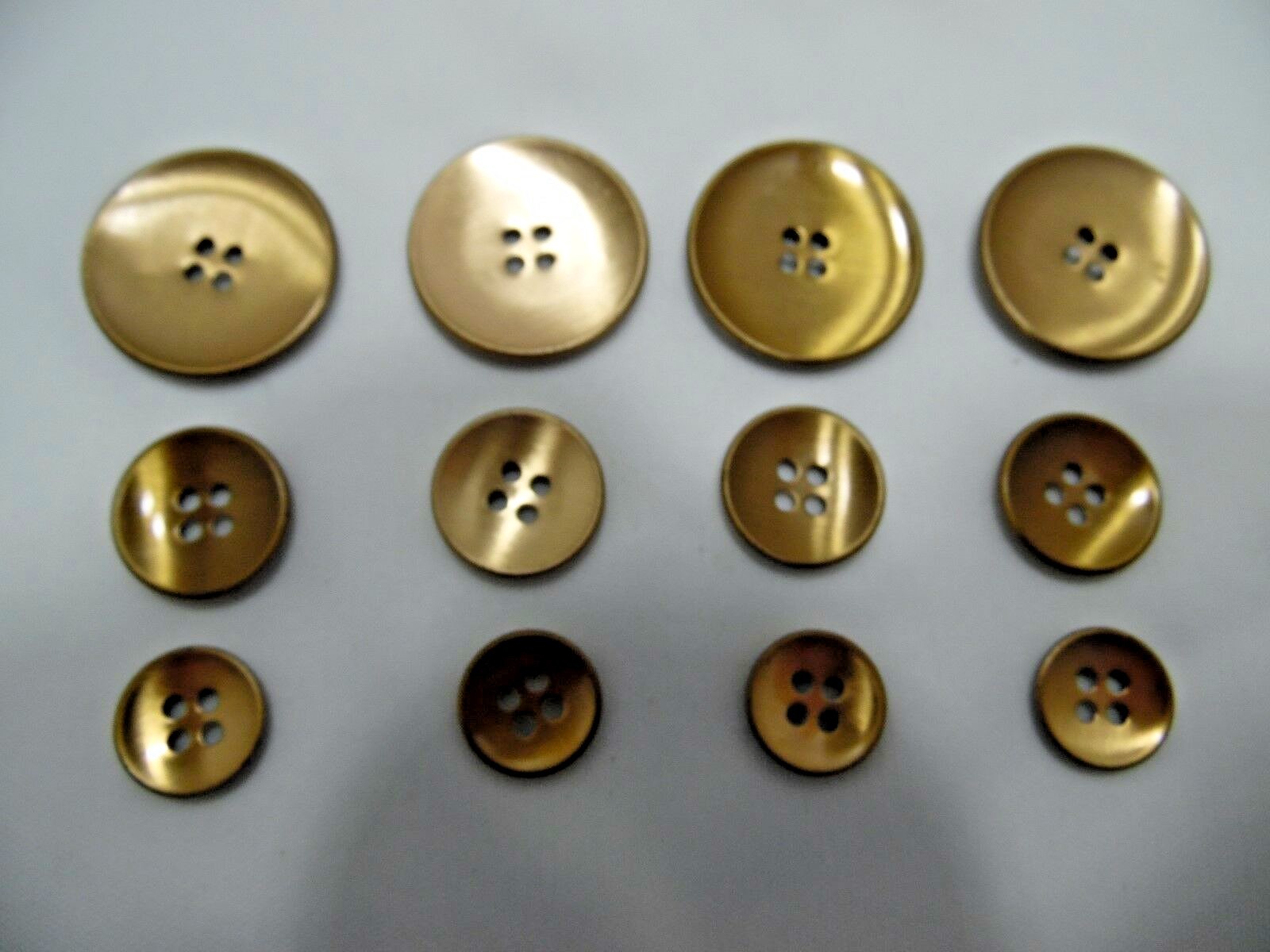 Vintage New Old Stock Metal Buttons Sew Thru Through 4 Hole 3 Sizes Gold Tone
