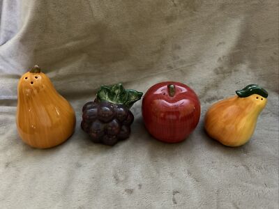 Ceramic Fruit & Vegetable Salt & Pepper Shakers Lot Of 4