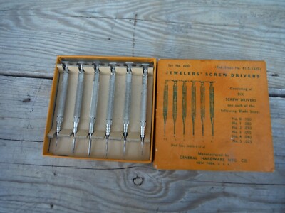 VINTAGE NO. 600 GENERAL HARDWARE CO. JEWELERS SCREW DRIVES SET NR!