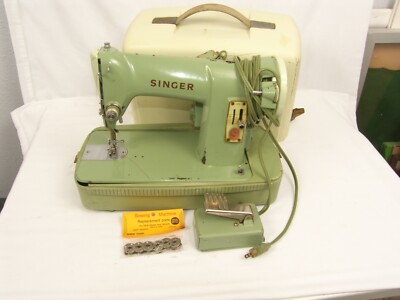 Vintage Singer Sewing Machine Avocado Green Model 185K with Case Needs Serviced