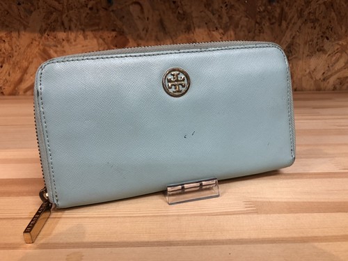Tory Burch Aqua Leather Zip Around Long Wallet Purse w/ Coin
