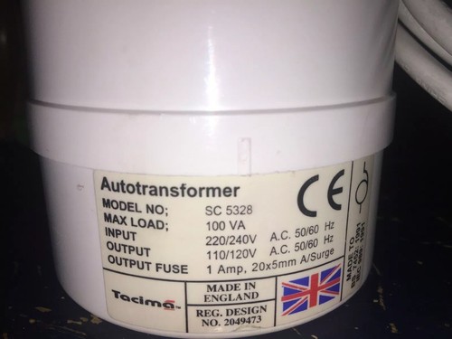 Tacima Autotransformer Model SC 5328 - Max Load 100 VA Made in England