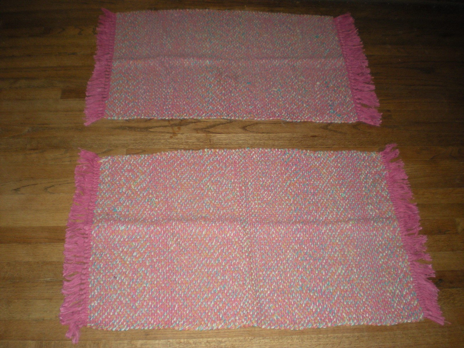 Vintage Pretty Amish Tweed Handmade Americana Floor Rugs A Pair