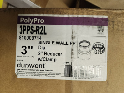 Case of 6 Duravent 3'' to 2'' PolyPro Reducer w/ LB2/  3PPS-R2L