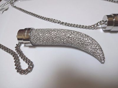 Pre-owned Michael Kors Silver Crystal Double Horn Long Necklace,belt Mkj3247-msrp$375