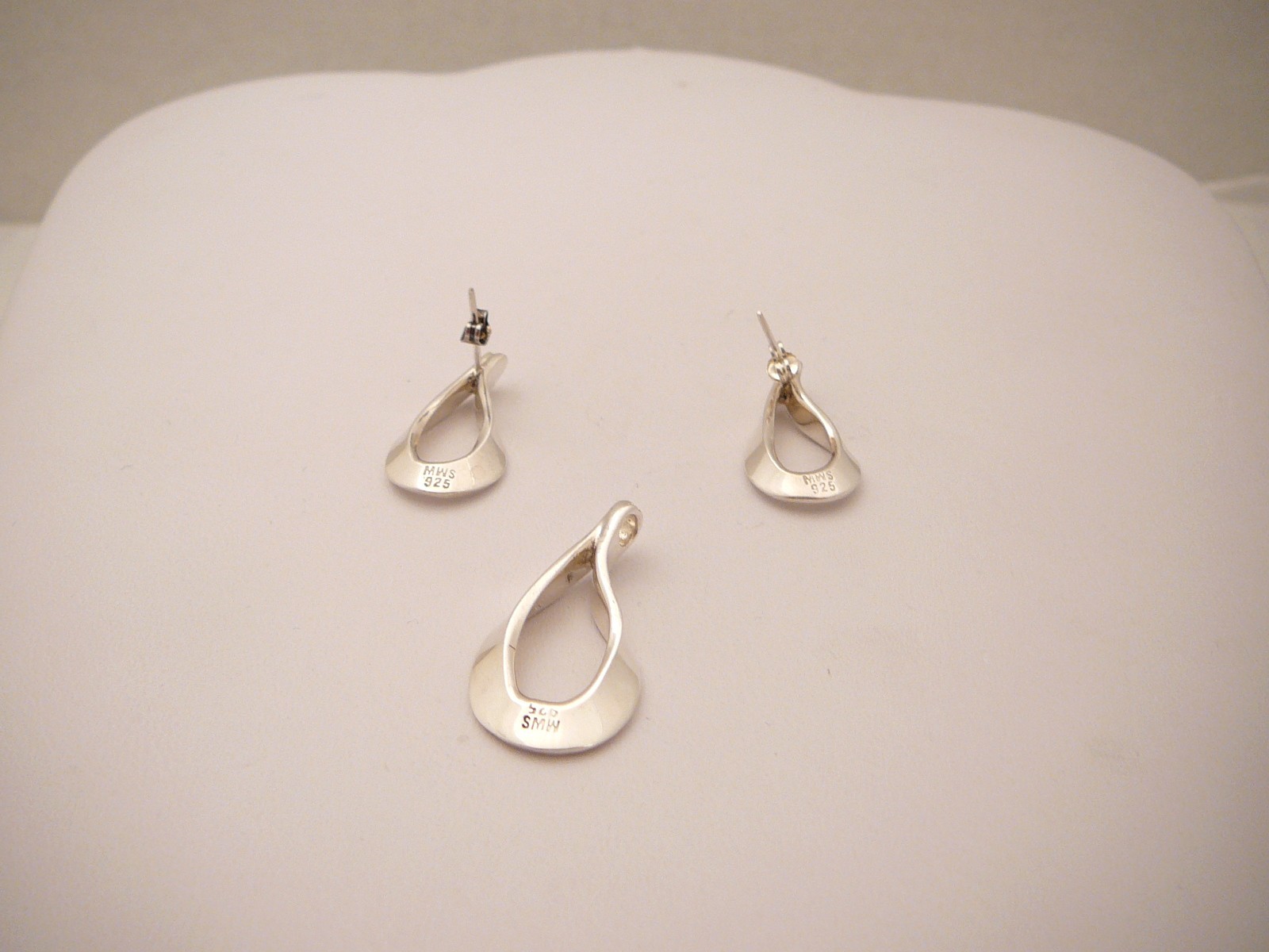 Vintage Earrings Modernist Sterling Silver Pendant & Pierced Teardrop MWS 12.4 g