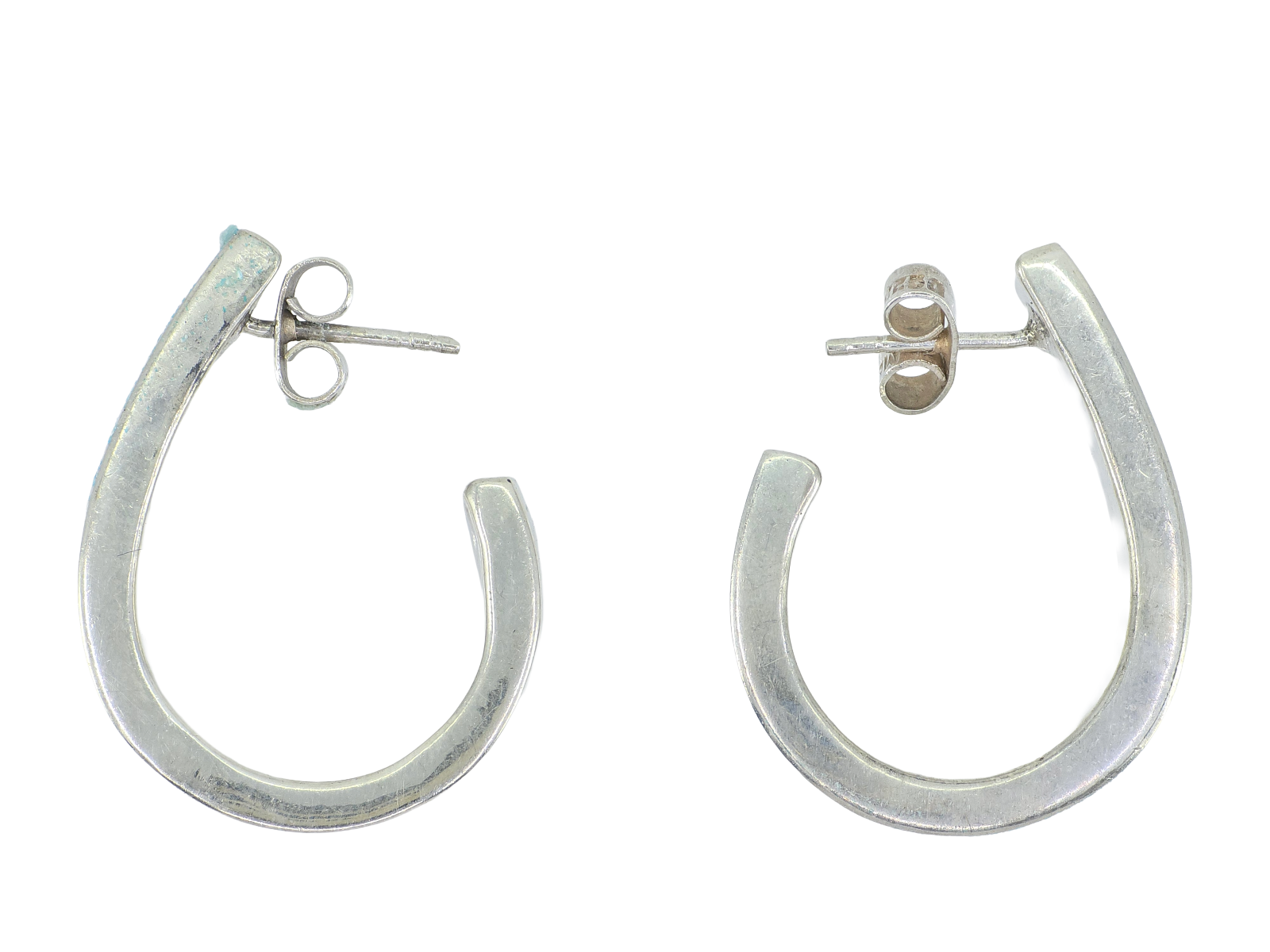 VINTAGE STERLING SILVER MODERNST DESIGN OVAL HALF HOOP EARRINGS ~1.25 in / 8.2 g