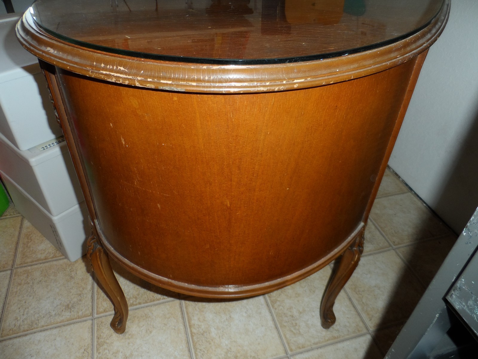 Antique Kidney Shaped Wood Desk with Glass Top--Beautiful--7 Drawers-L@@K!!!