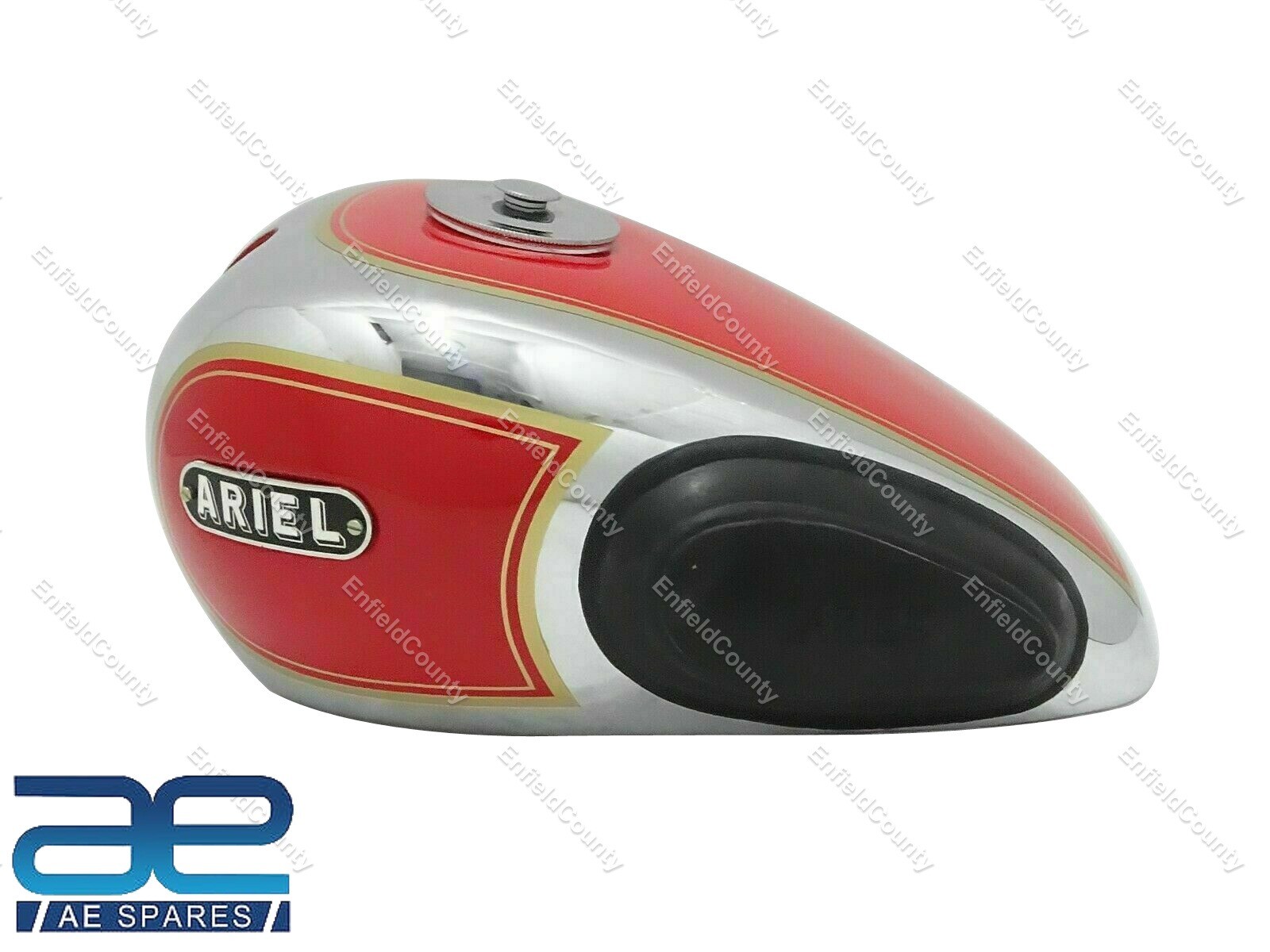 For Ariel 350cc Chrome & Red Painted Petrol Fuel Tank With Cap & Tank Knee Pad 