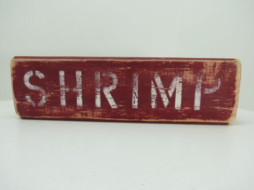 12 INCH WOOD HAND PAINTED SHRIMP SIGN NAUTICAL MARITIME SEAFOOD (#S784)