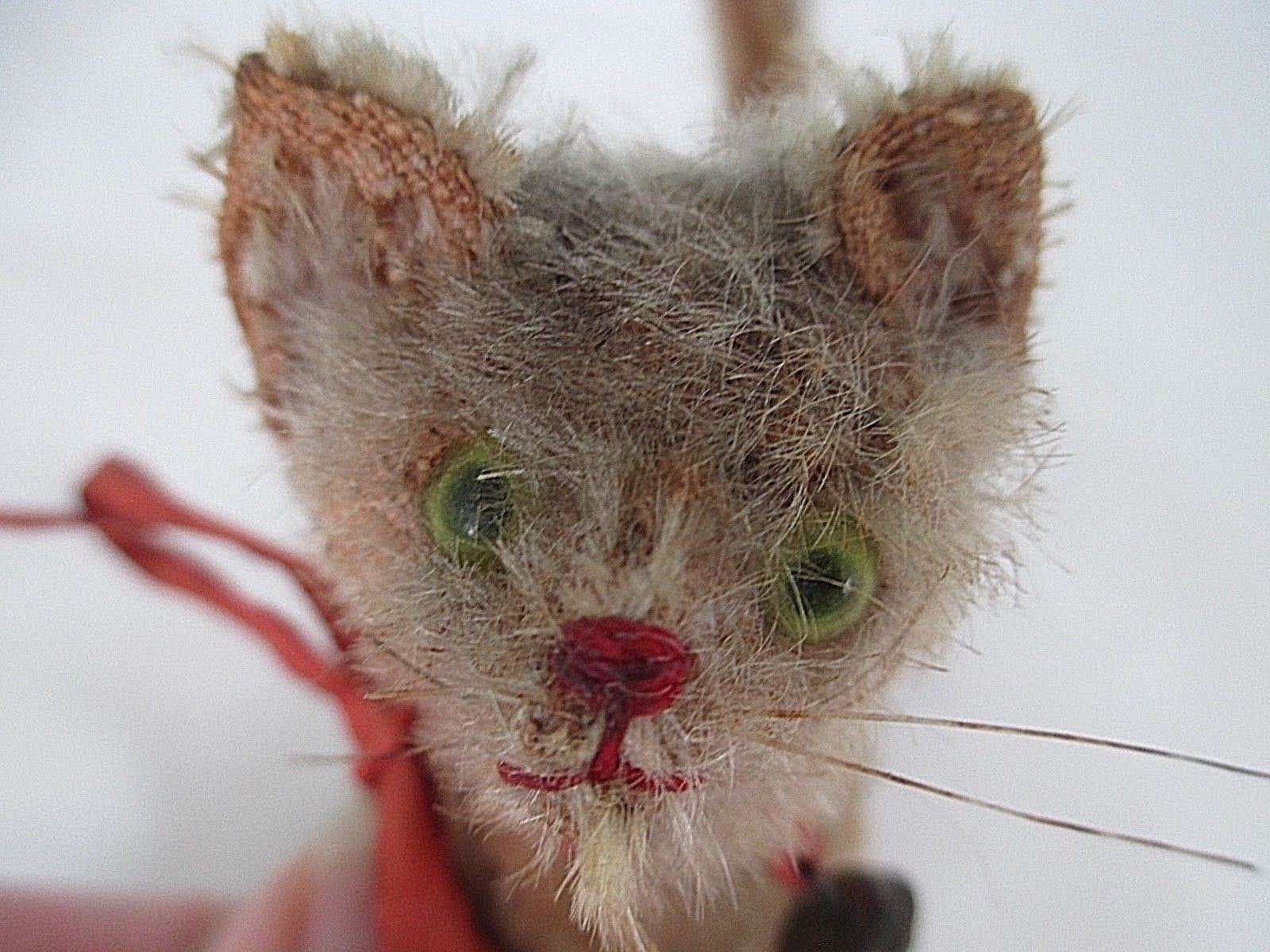 RARE ANTIQUE VERY EARLY MOHAIR STRAW STUFFED JOINTED MINIATURE CAT STEIFF?