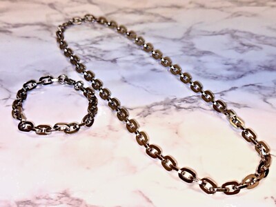Men's Rolo Cable Paper Clip Chain thick 10mm 20'' Silver Necklace 8'' Bracelet Set