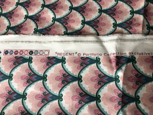 Vintage Regent Doblin Fabric Material Cotton Scotchgard Pink Green Scallop USA