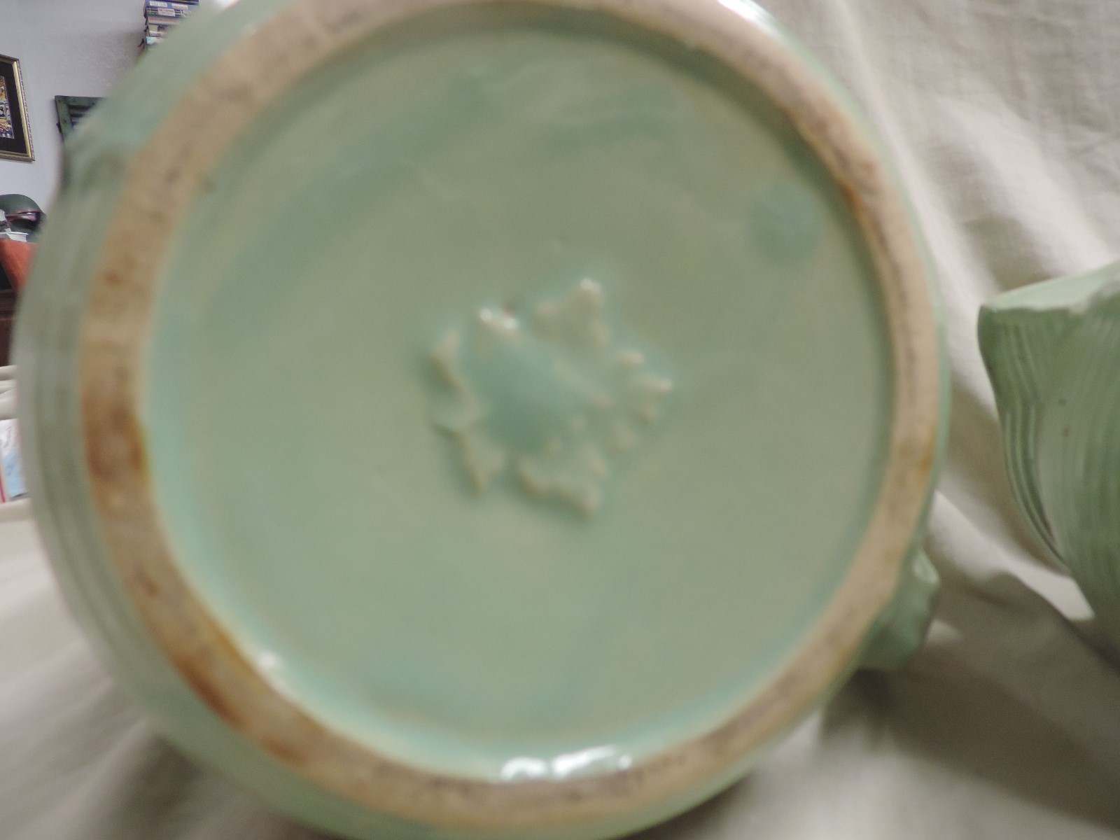 Two Vintage Western Stoneware Ribbed Pottery Pitchers Large and Small