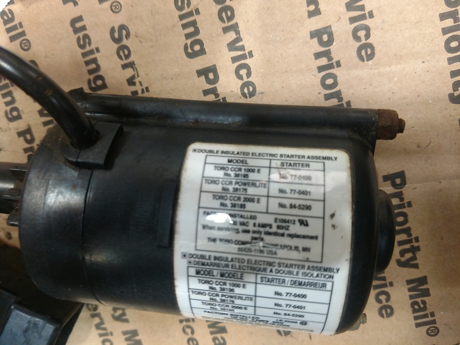 TORO CCR POWERLITE 38175 SNOW BLOWER ELECTRIC STARTER MOTOR 77-0401 120v