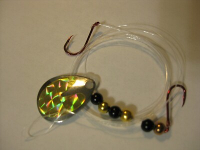  Walleye 2 Hook Spinner Rigs Crawler Harness (Holographic Gold)