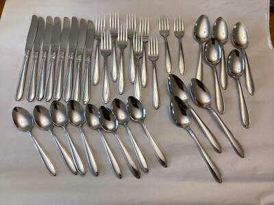 Utica Stainless, USA-Flatware, 34 Pieces of the  Pretty Pattern.
