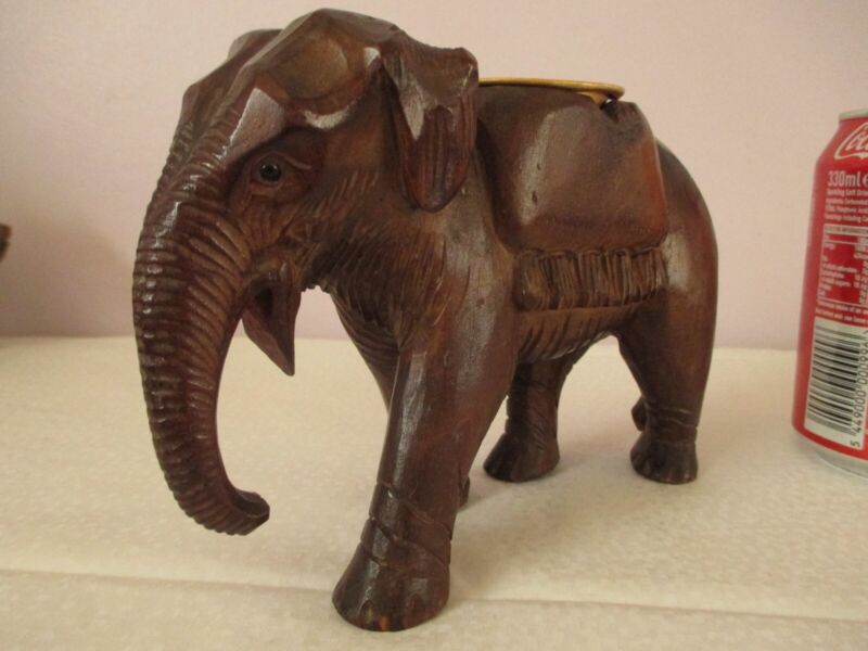 Black Forest Swiss Carved Wooden Strolling Elephant Wood Carving