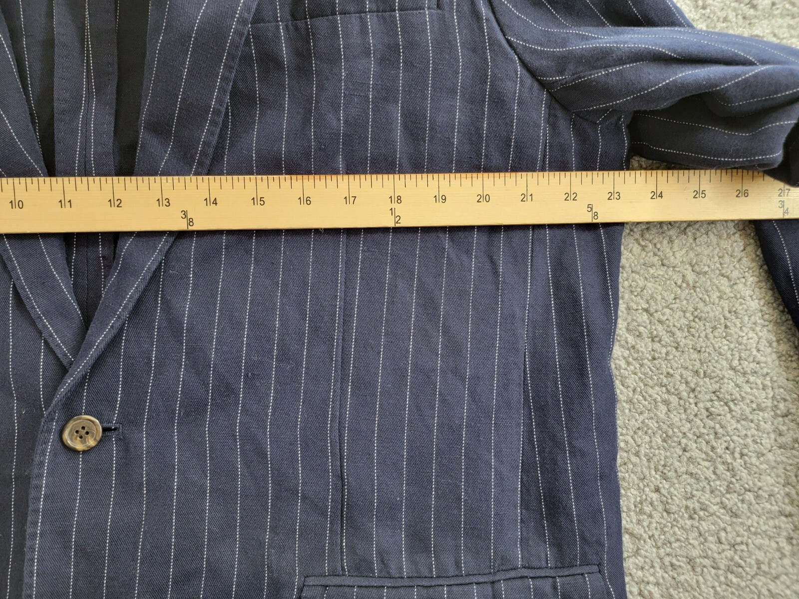 Polo Ralph Lauren Soft Pinstriped Sport Coat Men's 46L Navy Linen Blend Pockets - Picture 6 of 20