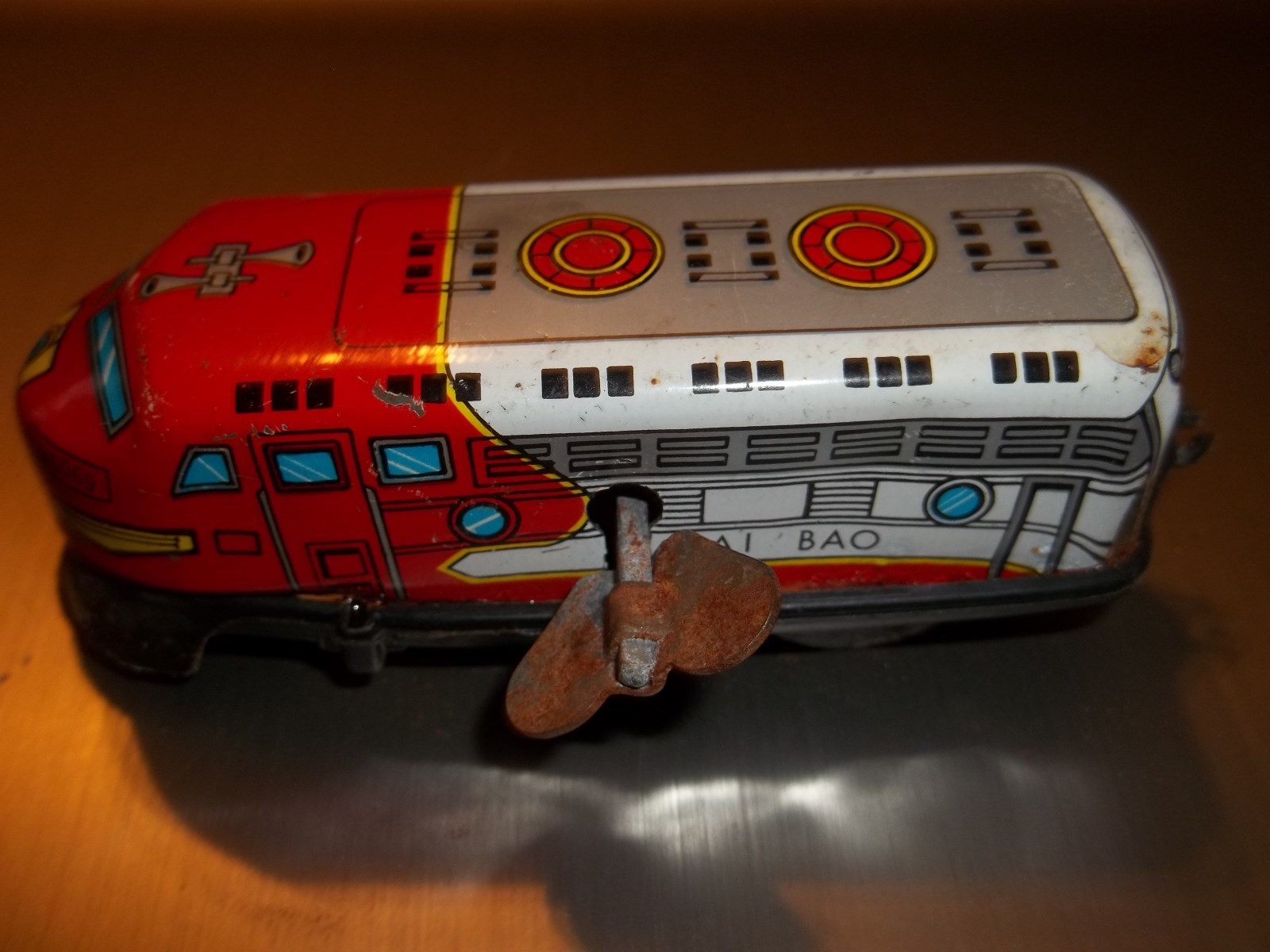 Rare Vintage BAI BAO Train Windup Tin Train Engine For Parts Maybe