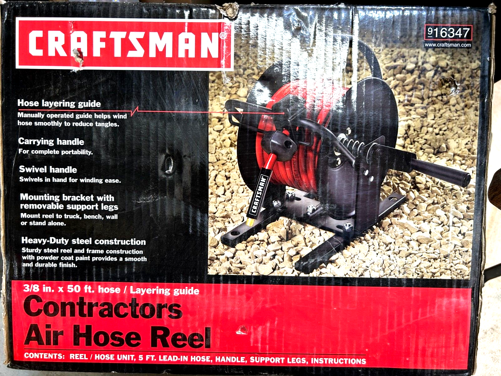 Craftsman Contractors Air Hose Reel 3/8"  x 50' Hose W/ Layering Guide  NEW