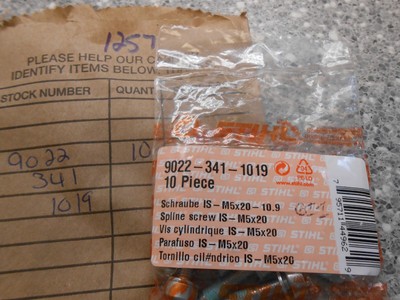 Stihl Spline Screw M5x20 P/N 9022 341 1019 pack of 10