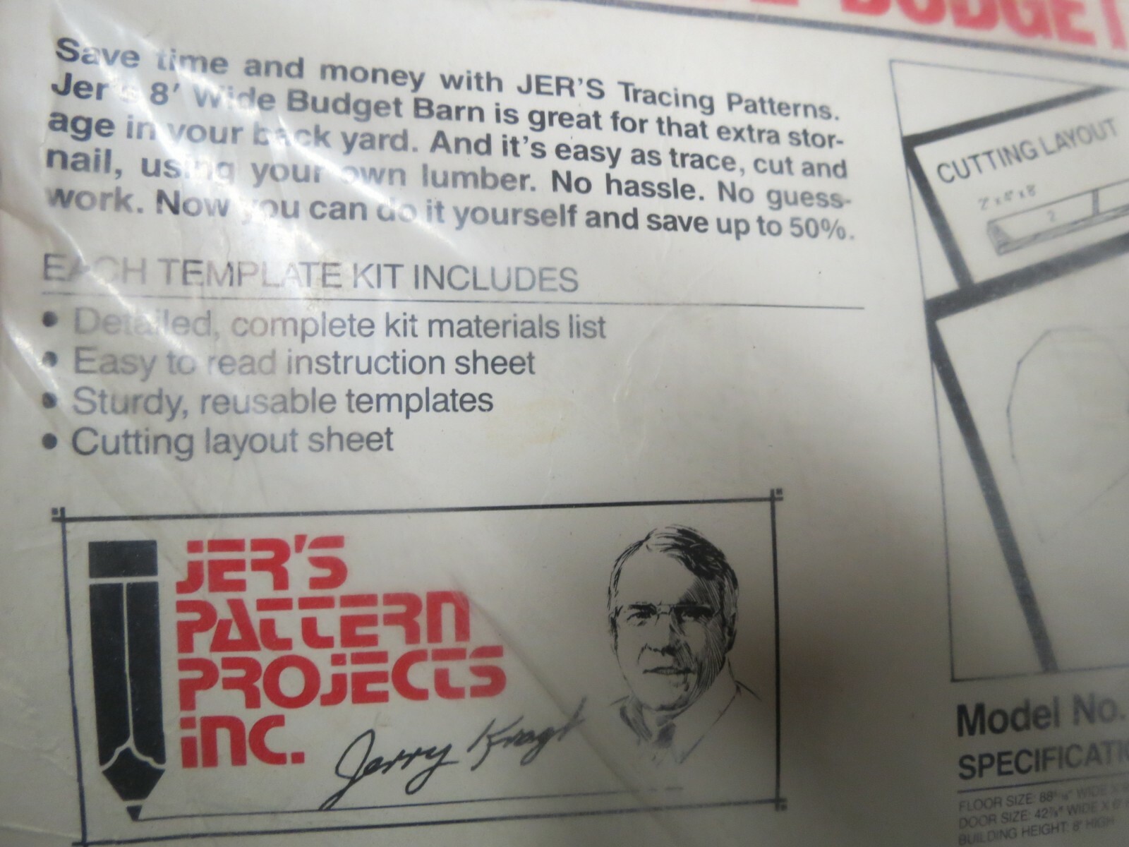 Vintage Jer's 8' Wide Budget Barn Tracing Patterns Templates Woodworking Project