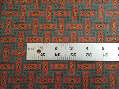 Vintage Cotton Blend Fabric Red & Blue Geometric Gold Paisley on Green 2 Yd/36