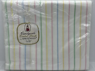 MCM Springmaid Candycale Combed Percale Double Flat Sheet 81x108 Pastel Stripes
