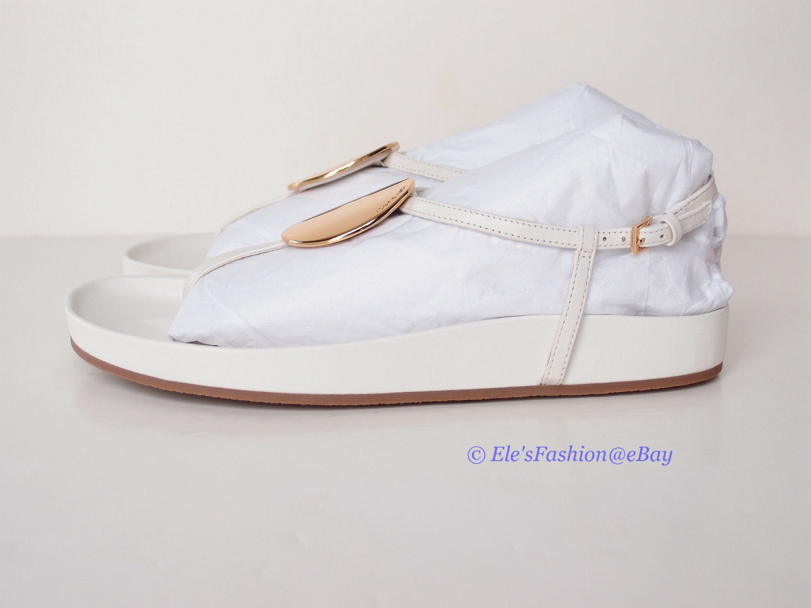 Pre-owned Tory Burch Patos Disk Thong Cloud Leather Sandal Ivory Us 9 Authentic In White