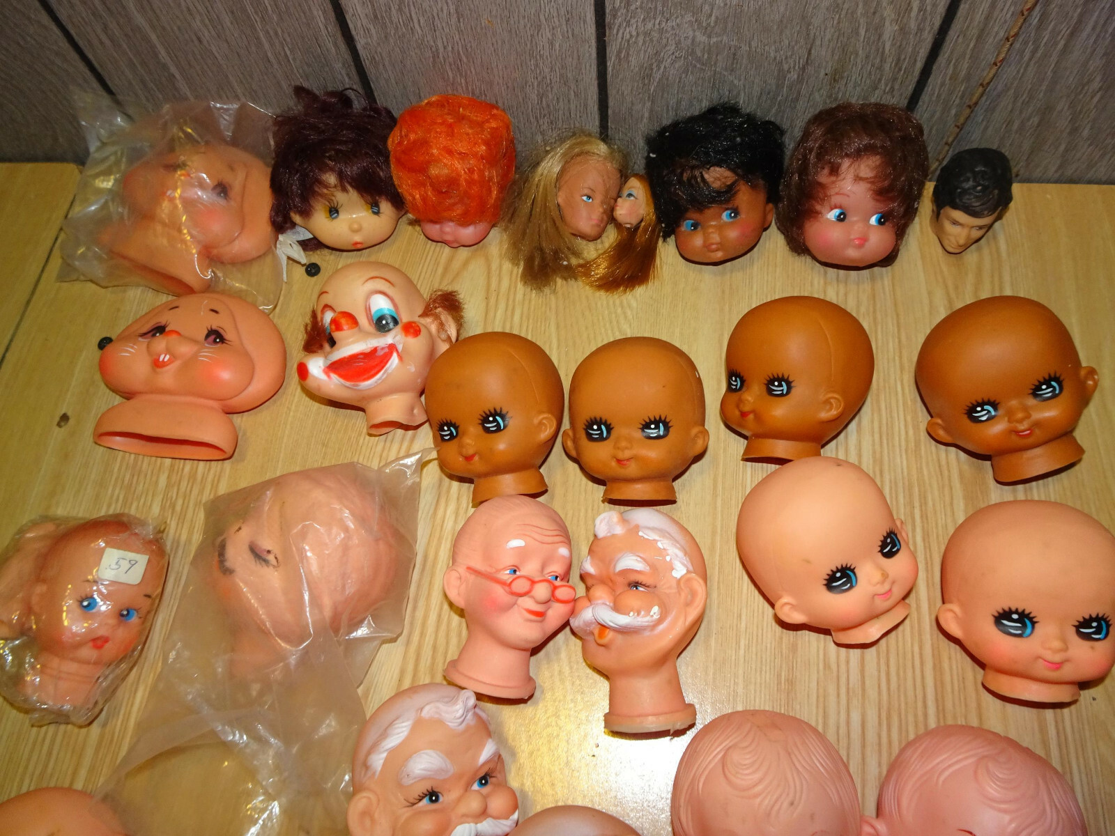 Lot of 35 Vintage Antique Craft Dollmaking Doll Heads - Unused but a bit Dirty