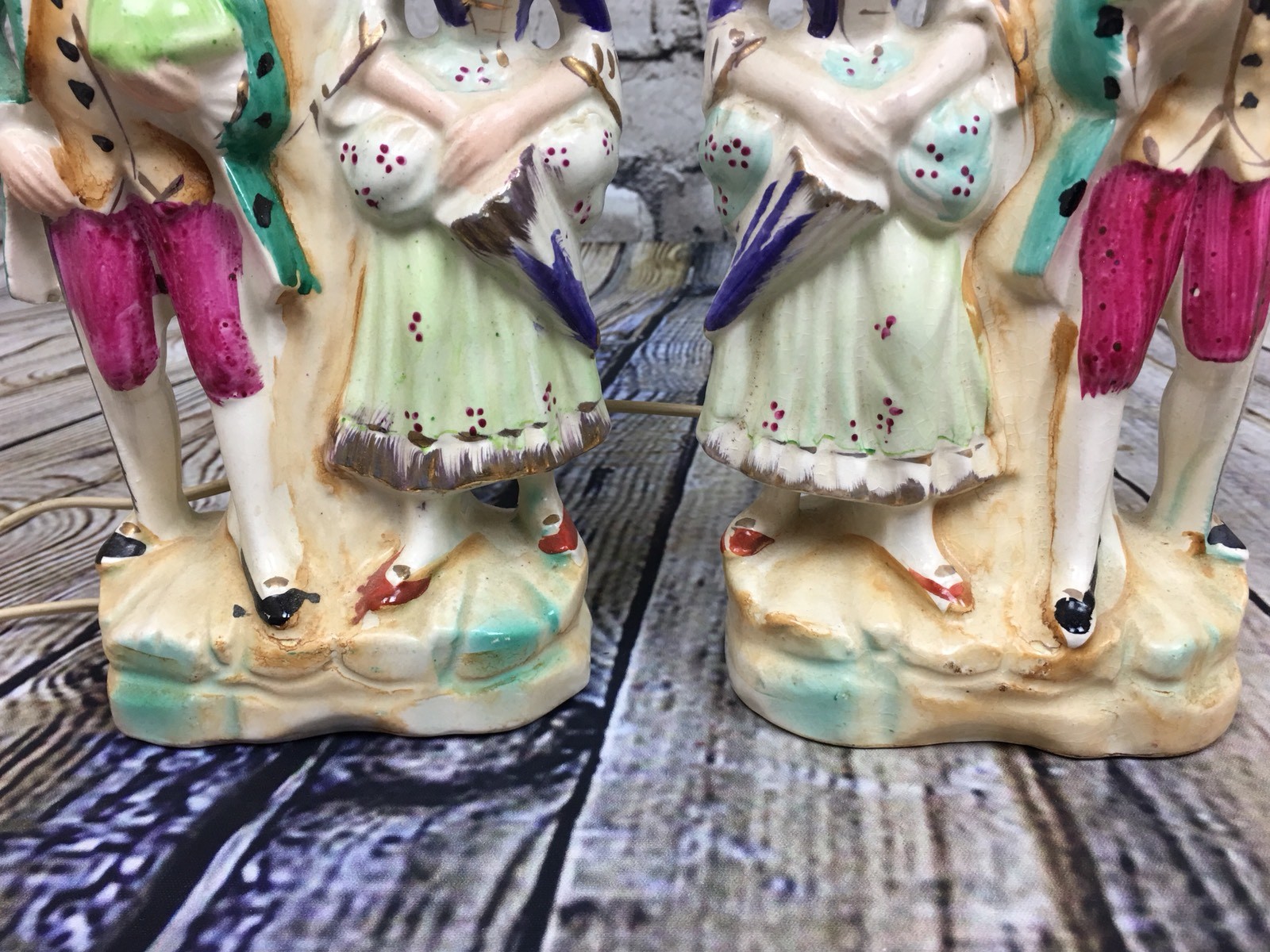 Two (2) French Provincial Victorian Couple Porcelain Lamp Made in Japan