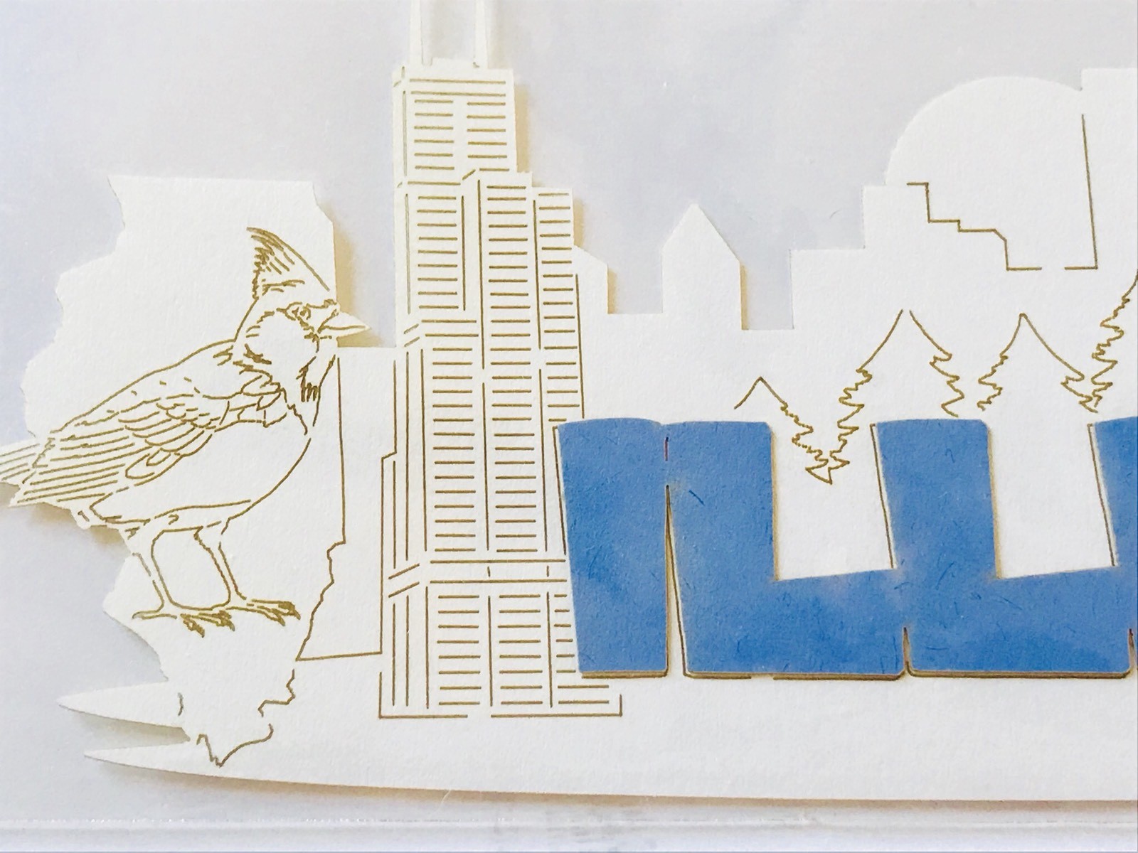 NIP ILLINOIS 8 INCH STAMPING STATION LAYERED LASER DIECUT CHICAGO FOUNTAIN TOWER