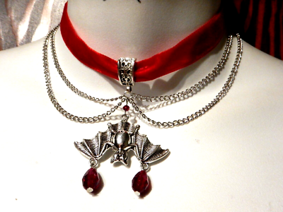 RED VELVET VAMPIRE BAT CHOKER blood drops chains Halloween