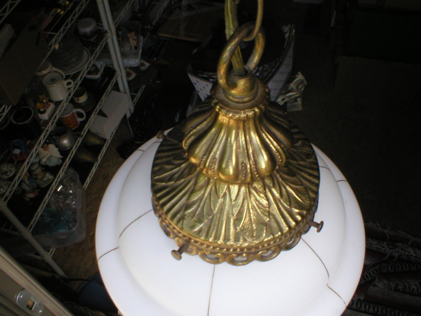 Vintage Hanging Swag Lamp White Hollywood Regency Gold Gild Light 23