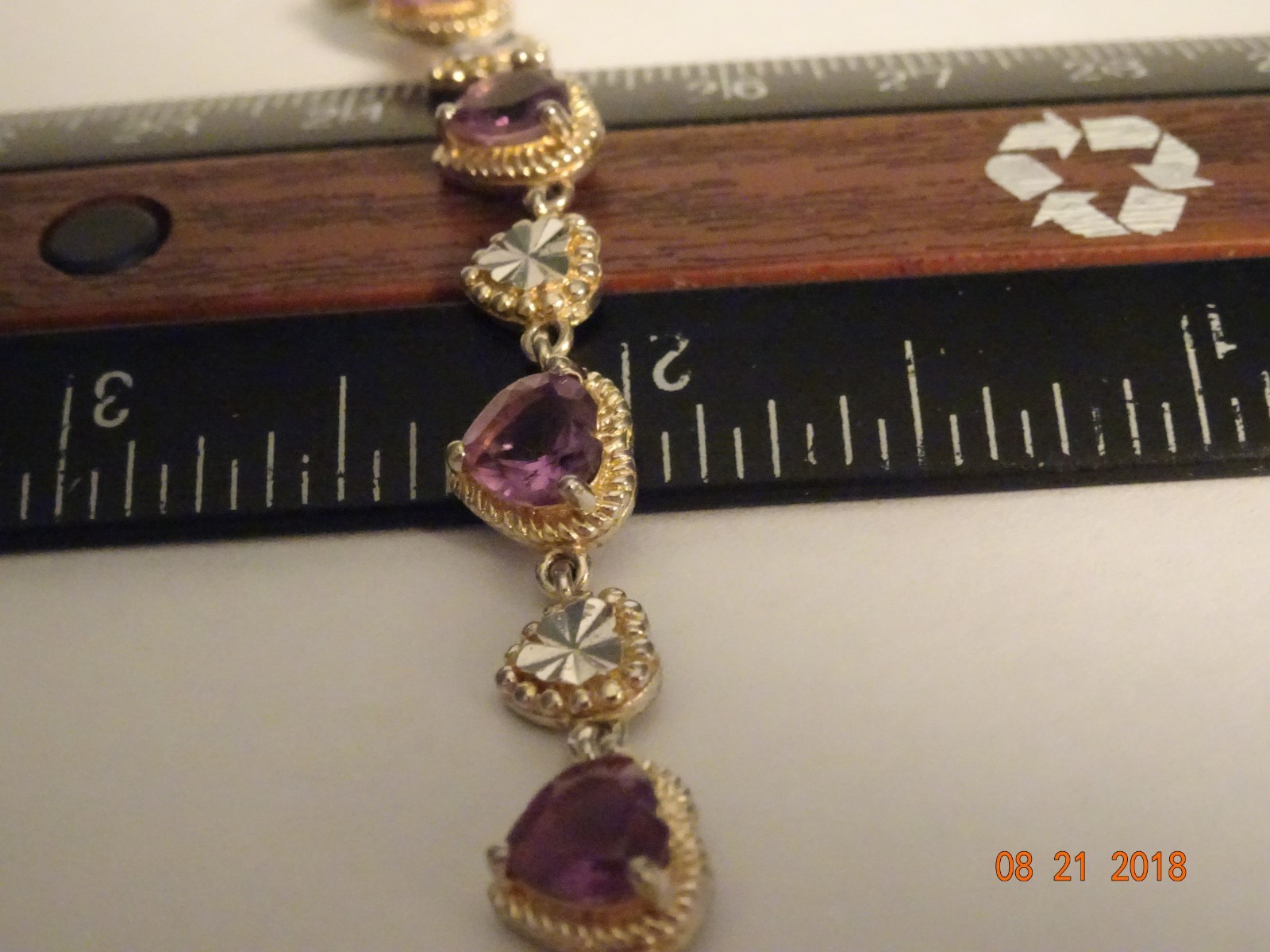 Sterling Silver 2 Tone Heart Amethyst Bracelet-7 1/2