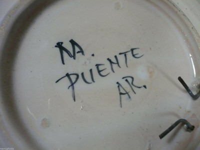 Vintage Puente Spain Blue Delft Faience Majolica Decorative Wall Plate 10.75