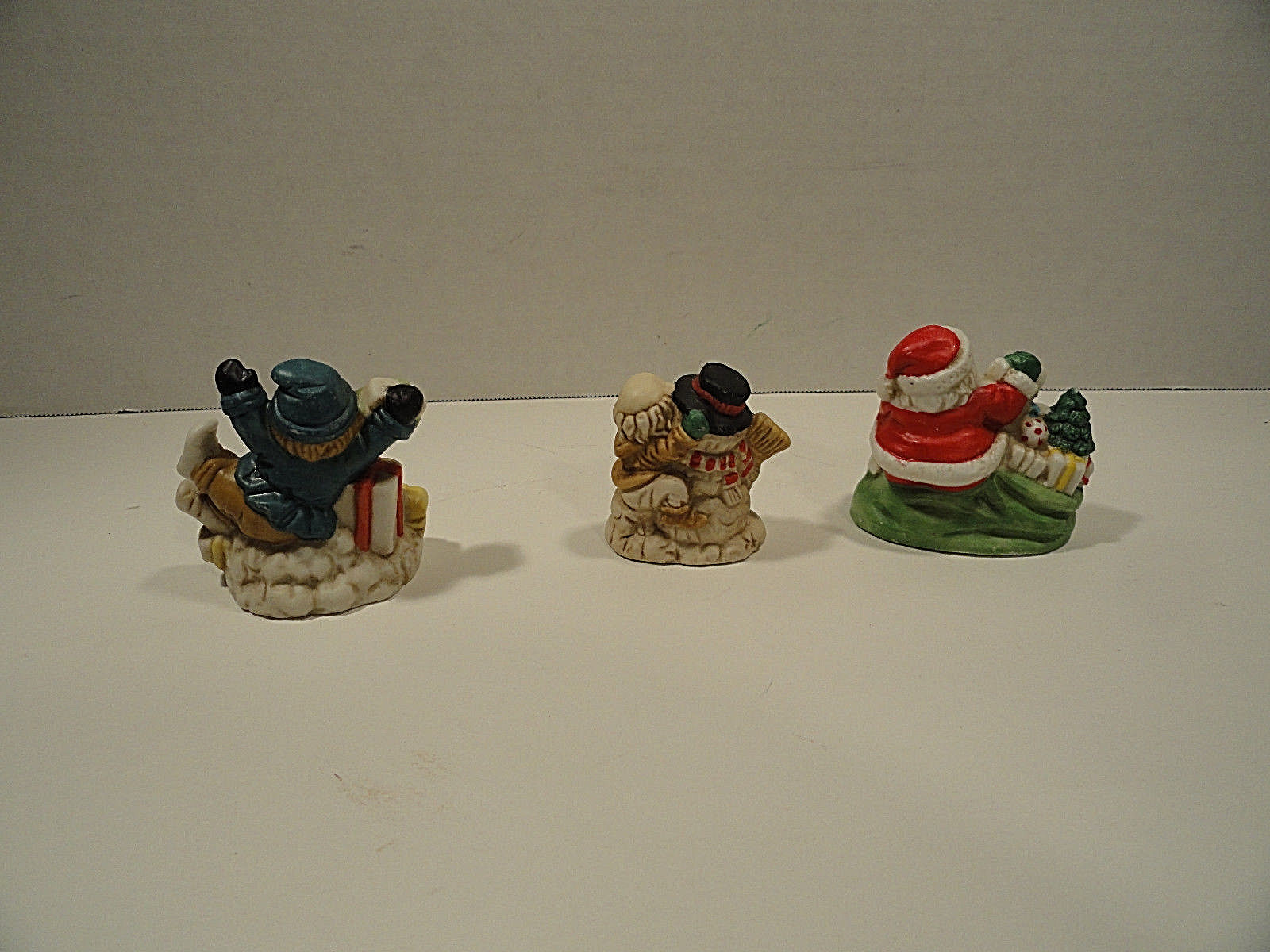 Christmas Figurines Santa Snowman and Elf Set of Three