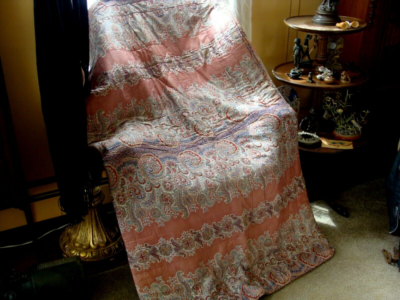 Vintage 1940s Cotton Sateen Comforter Pink/blue Paisley Unique 68
