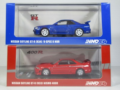 Inno64, NISSAN SKYLINE GT-R R33 Red & R34 V SPEC II NUR Blue, 1:64 scale, Sealed