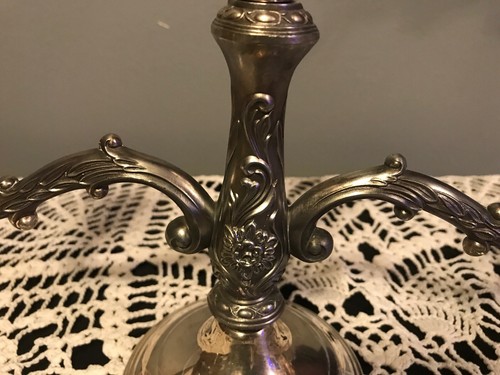 VINTAGE 3  ARM SILVER PLATE CANDELABRA LARGE 9 inches TALL 12 inches Wide