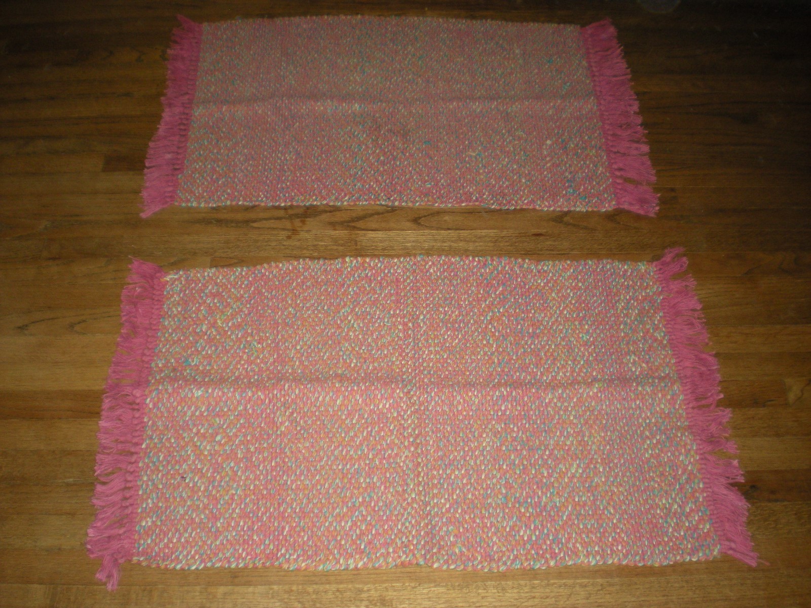 Vintage Pretty Amish Tweed Handmade Americana Floor Rugs A Pair