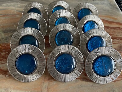 NWT 12 Z Gallerie Clement Napkin Rings Blue Sapphire Steel Silver Platinum Set