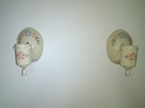 Antique 2 Porcelier Porcelain Floral Wall Light Fixtures Sconce Set Pull Chain