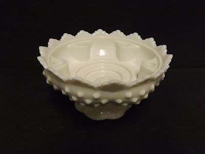 FENTON WHITE MILK GLASS HOBNAIL 6 CANDLE HOLDER PEDESTAL
